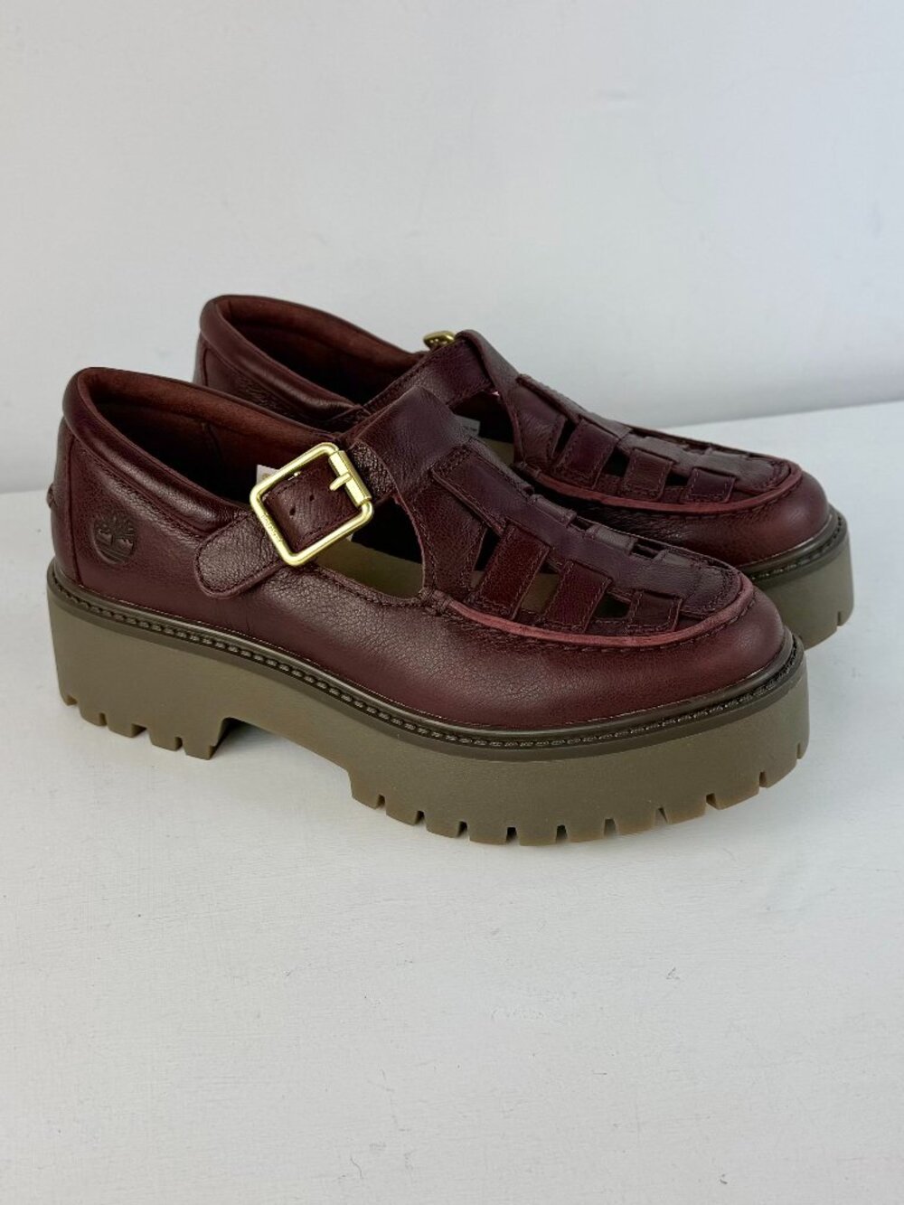 Women's 8.5 - Timberland Stone Street Platform Buckle Shoe -Burgundy Full-Grain
